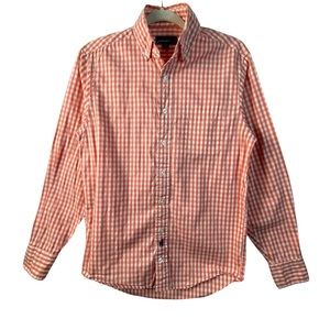 Johnnie-O Men’s Coral White Checkered Pattern Button Up Cotton Shirt Size S